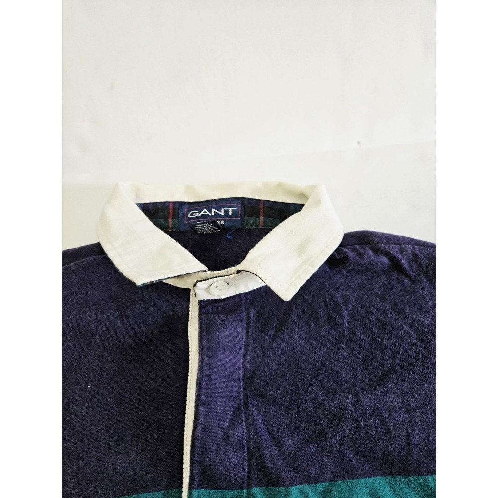 Gant Rugger Mens Vintage Striped Rugby Shirt Navy Teal Burgundy USA Made Large - Picture 3 of 6